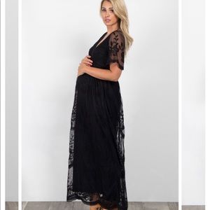Pinkblush Maternity Black Lace Maxi Dress